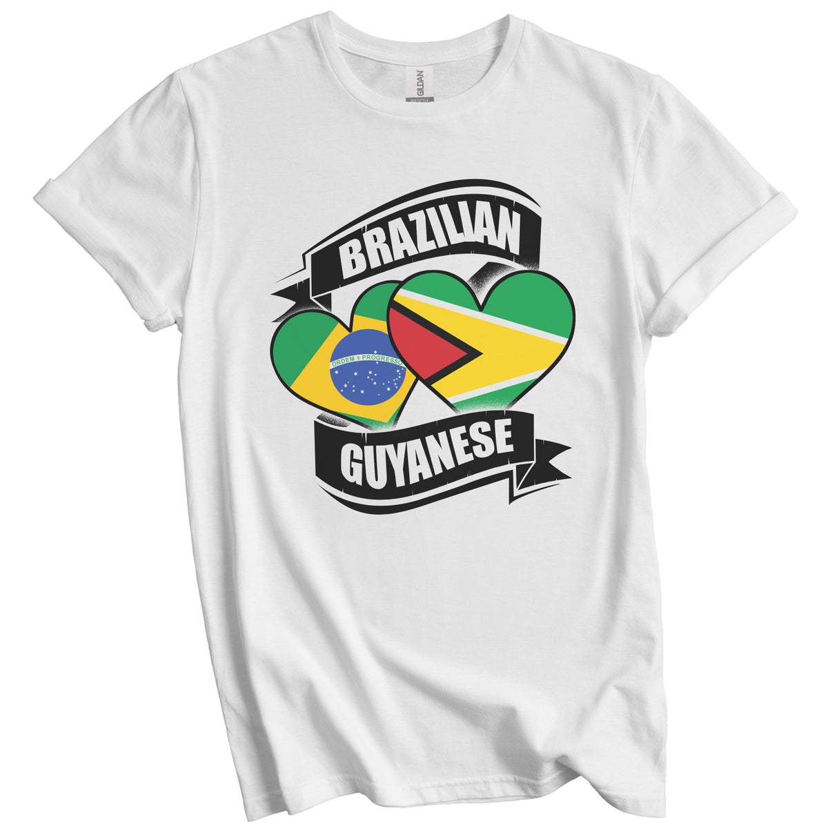 Brazilian Guyanese Hearts Brazil Guyana Flags T-Shirt