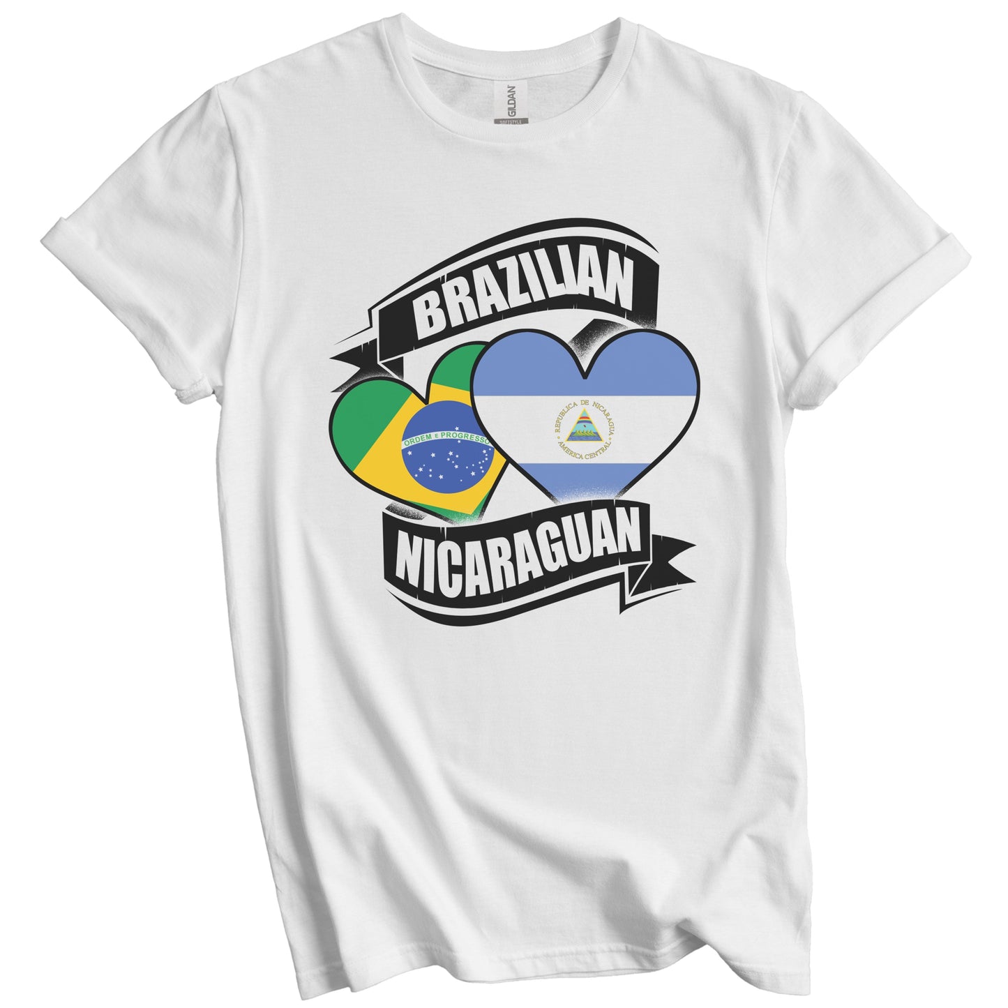 Brazilian Nicaraguan Hearts Brazil Nicaragua Flags T-Shirt