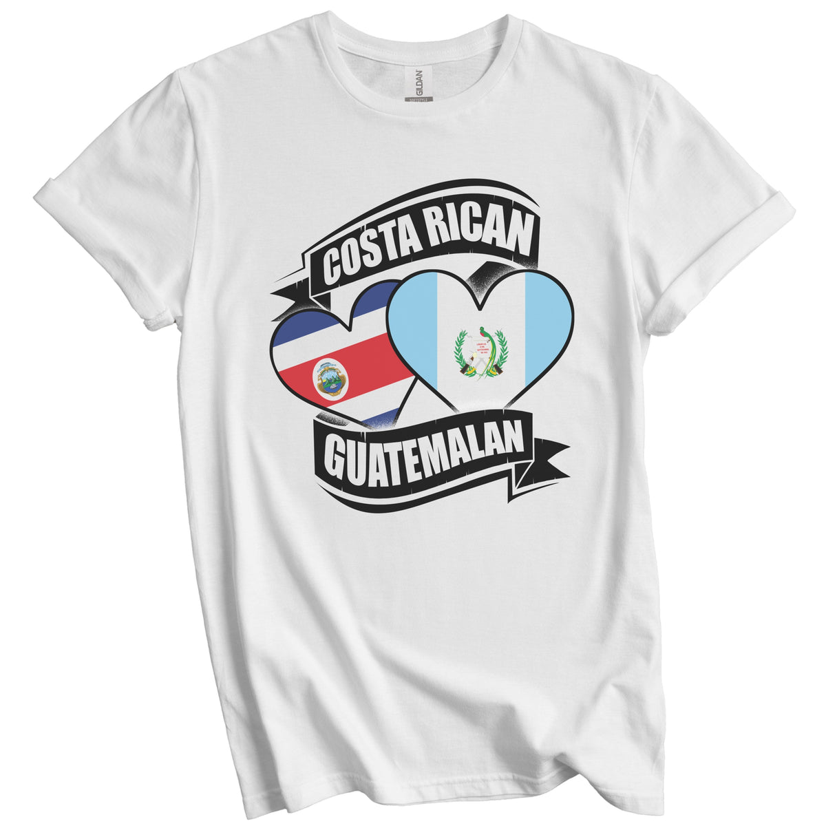 Costa Rican Guatemalan Hearts Costa Rica Guatemala Flags T-Shirt