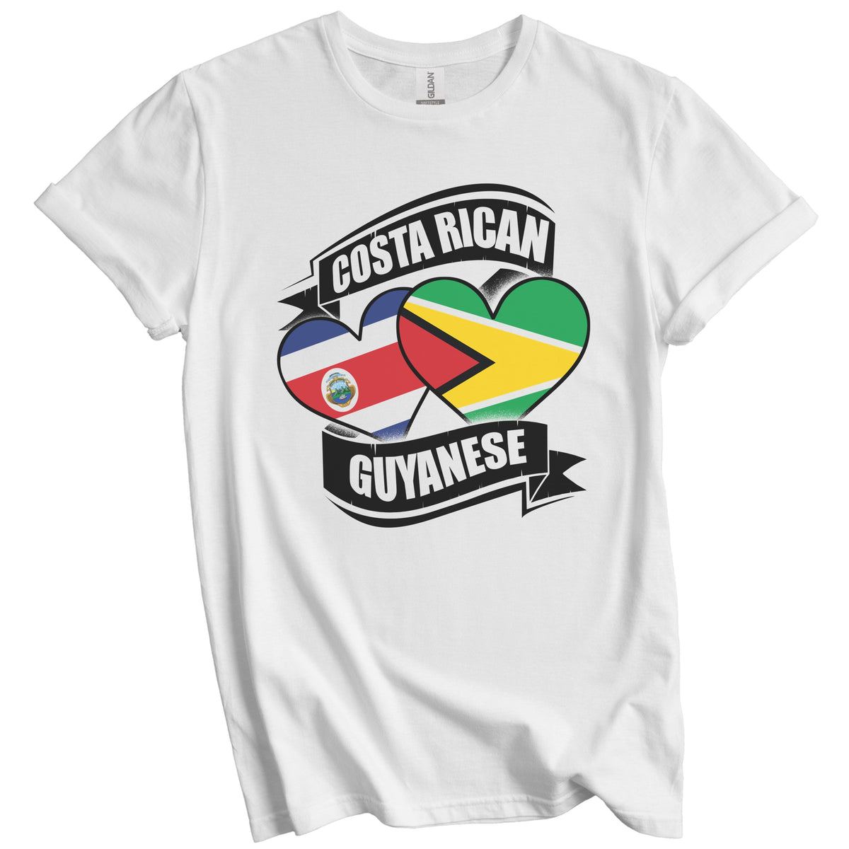 Costa Rican Guyanese Hearts Costa Rica Guyana Flags T-Shirt
