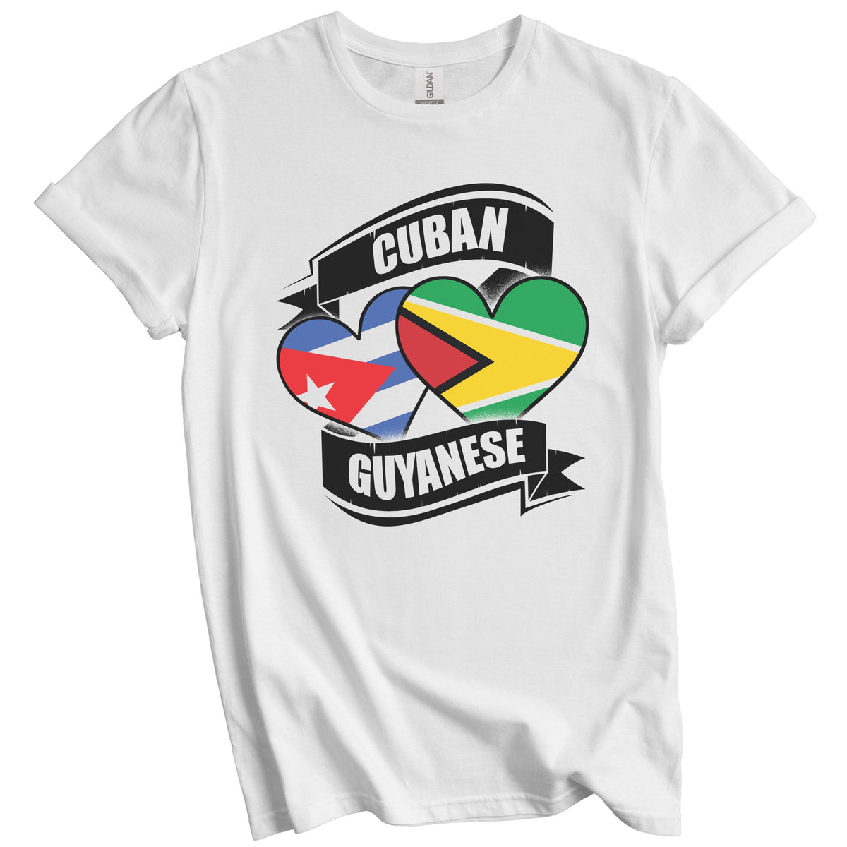 Cuban Guyanese Hearts Cuba Guyana Flags T-Shirt
