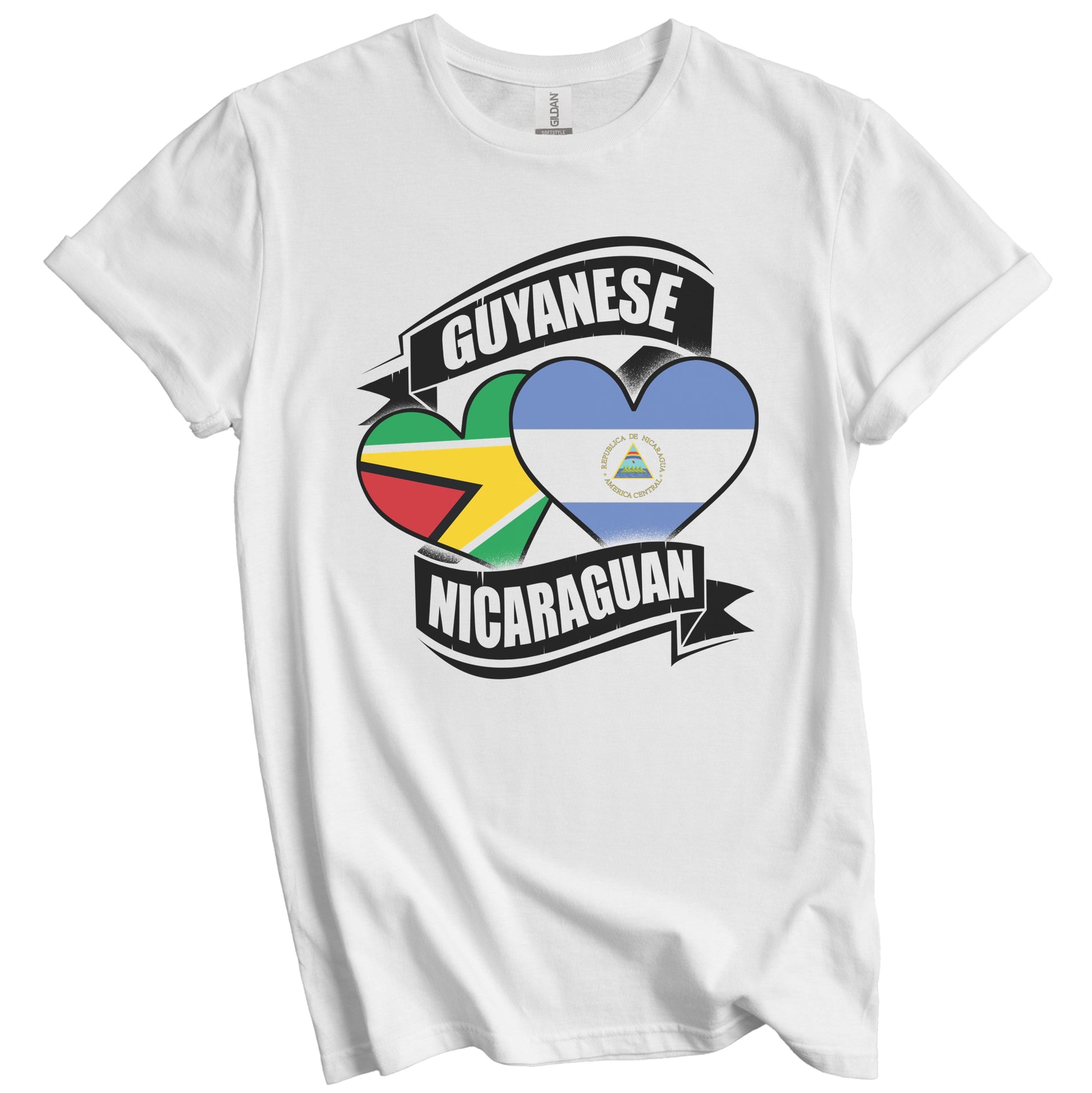 Guyanese Nicaraguan Hearts Guyana Nicaragua Flags T-Shirt
