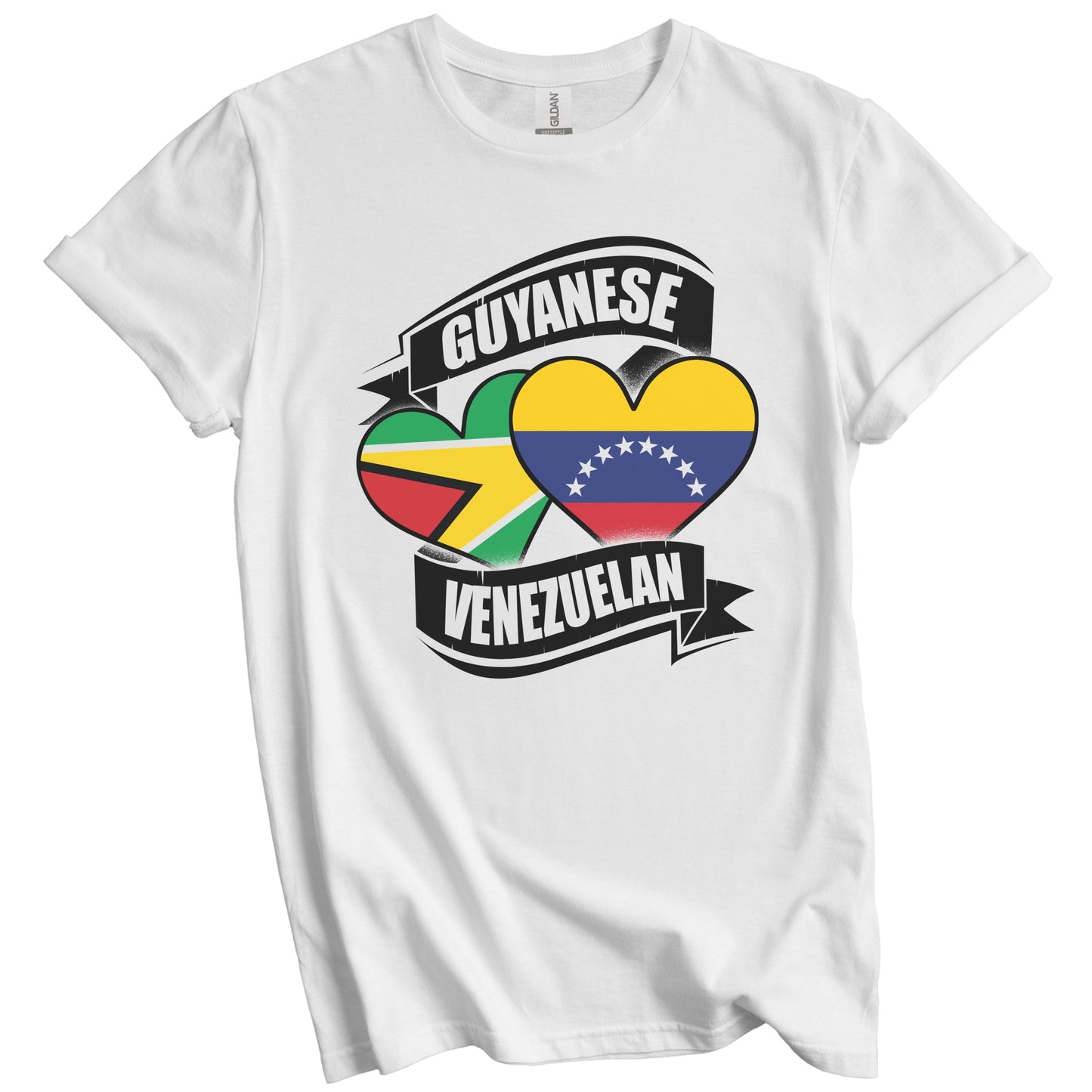 Guyanese Venezuelan Hearts Guyana Venezuela Flags T-Shirt