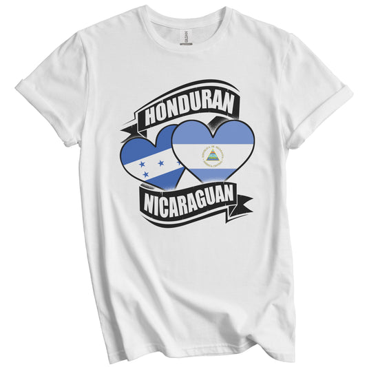 Honduran Nicaraguan Hearts Honduras Nicaragua Flags T-Shirt