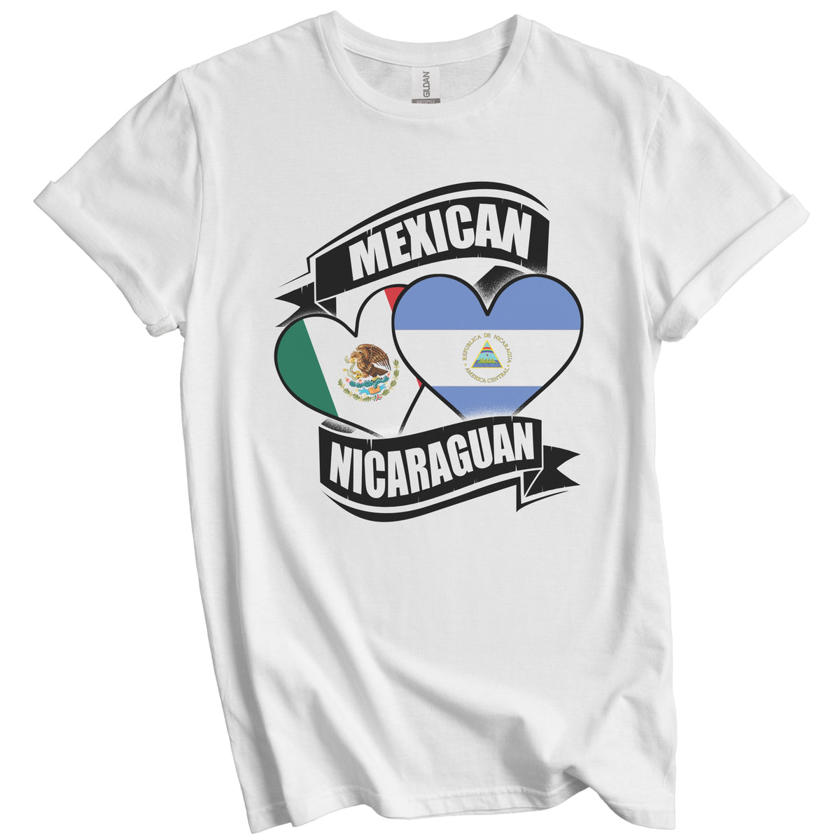 Mexican Nicaraguan Hearts Mexico Nicaragua Flags T-Shirt