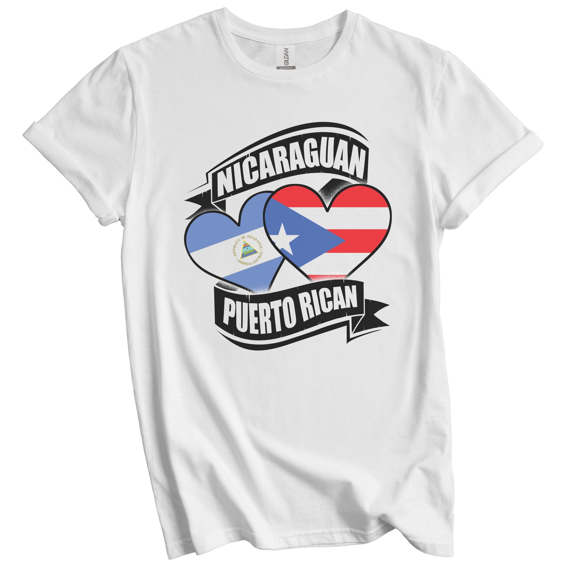 Nicaraguan Puerto Rican Hearts Nicaragua Puerto Rico Flags T-Shirt