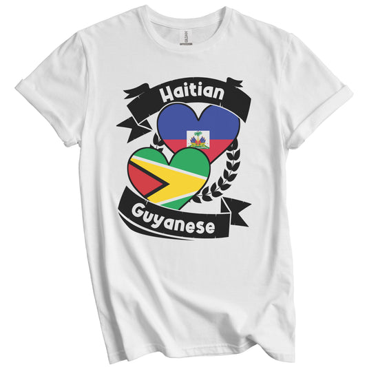 Haitian Guyanese Heart Flags Haiti Guyana T-Shirt