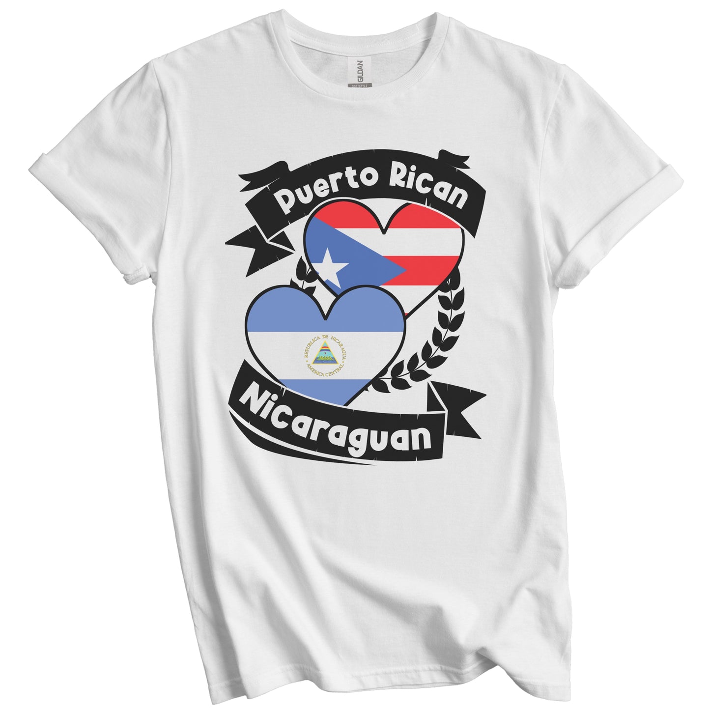 Puerto Rican Nicaraguan Heart Flags Puerto Rico Nicaragua T-Shirt
