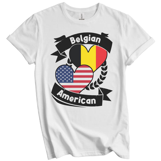 Belgian American Hearts USA Flag Belgium Flag T-Shirt