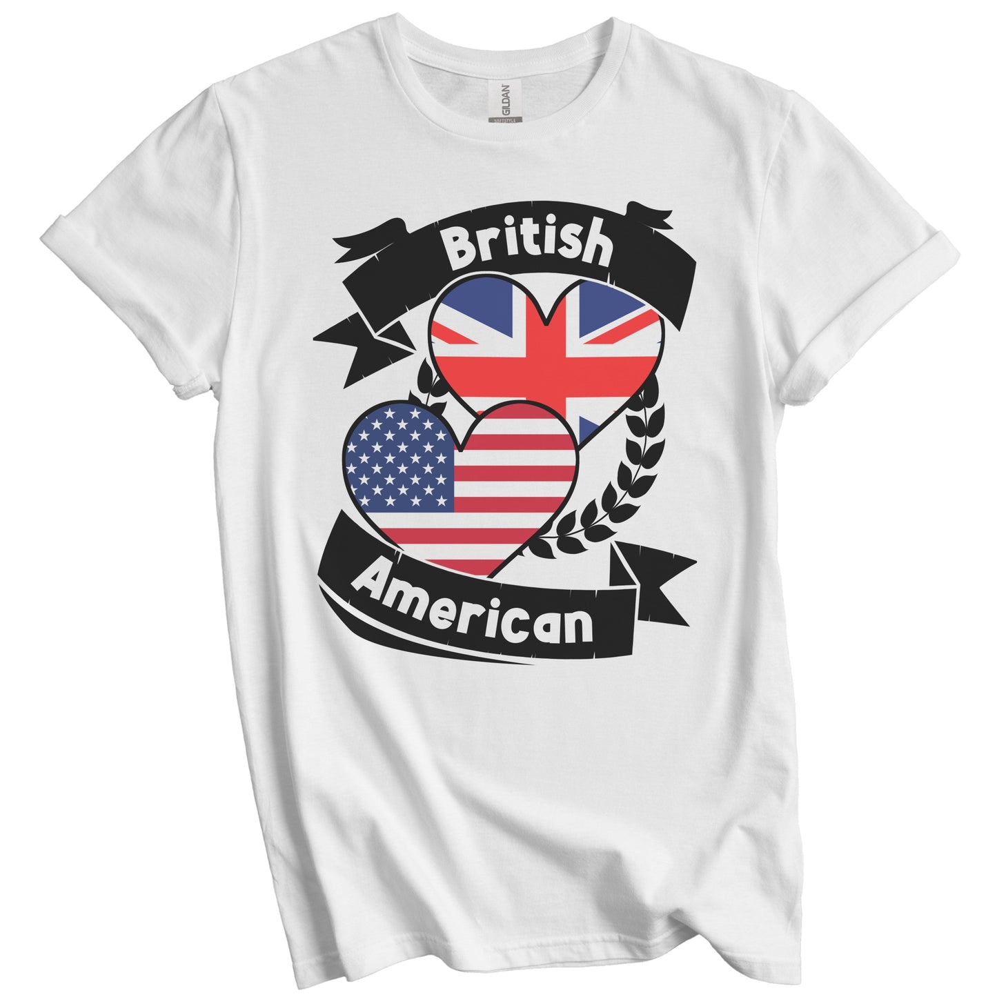 British American Hearts USA Flag United Kingdom UK Flag T-Shirt