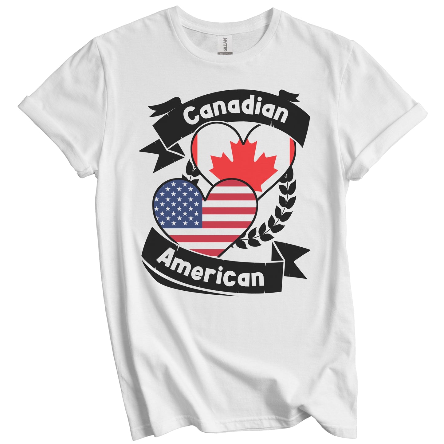 Canadian American Hearts USA Flag Canada Flag T-Shirt