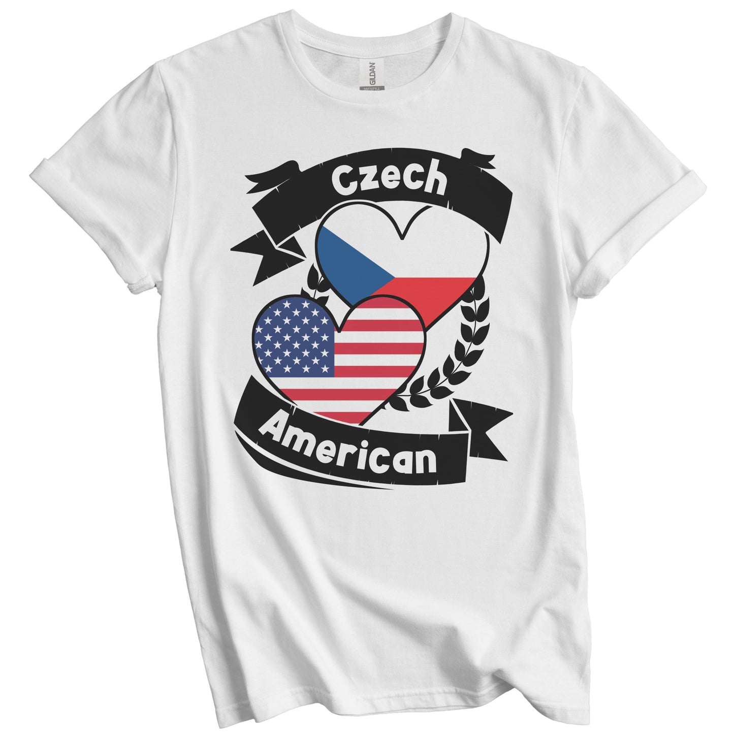 Czech American Hearts USA Flag Czech Republic Flag T-Shirt