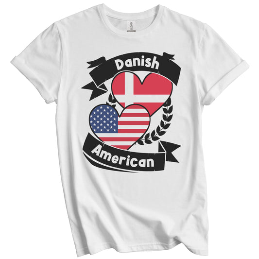 Danish American Hearts USA Flag Denmark Flag T-Shirt