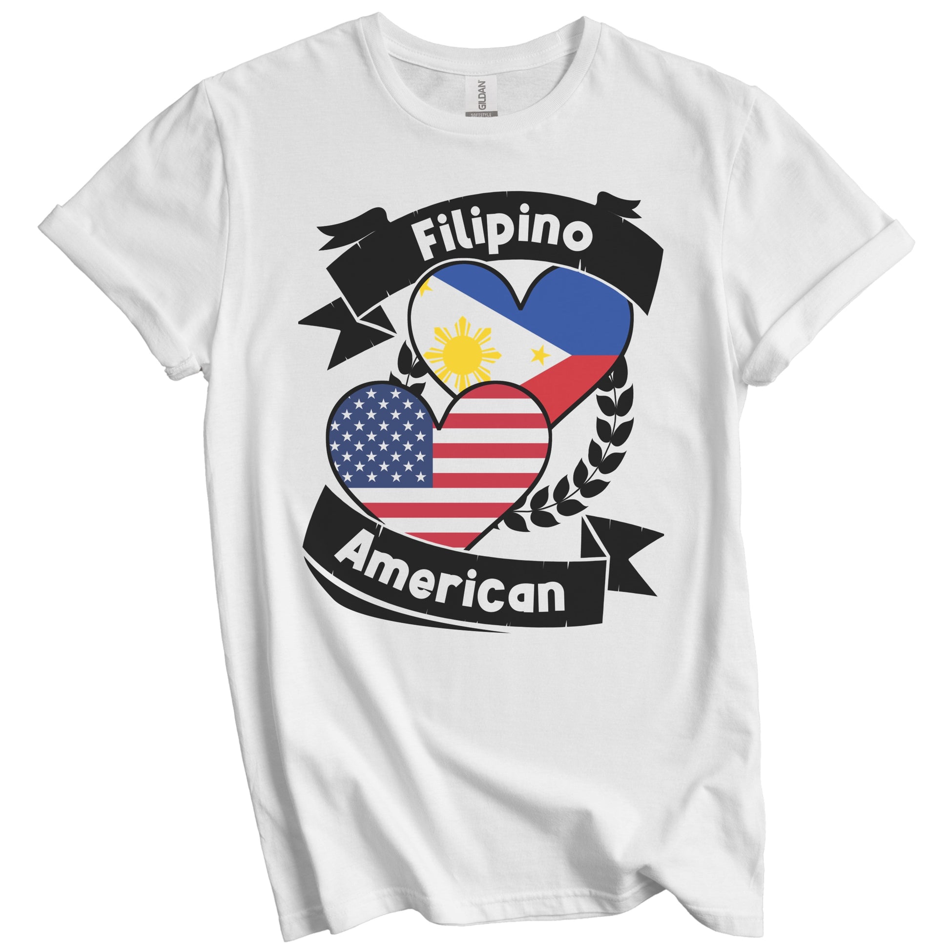 Filipino American Hearts USA Flag Philippines Flag Pinoy T-Shirt