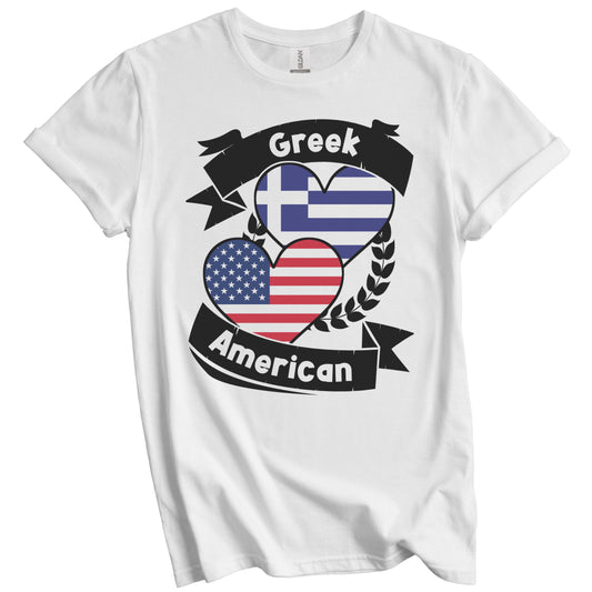 Greek American Hearts USA Flag Greece Flag T-Shirt