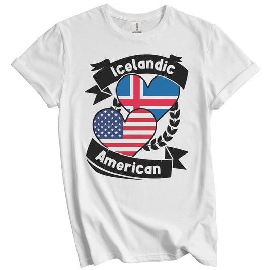 Icelandic American Hearts USA Flag Iceland Flag T-Shirt