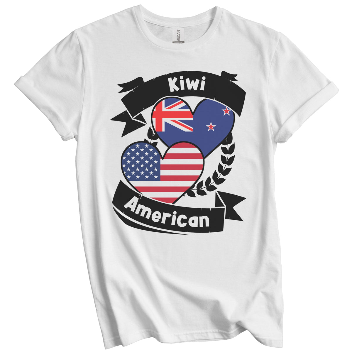 Kiwi American Hearts USA Flag New Zealand Flag T-Shirt