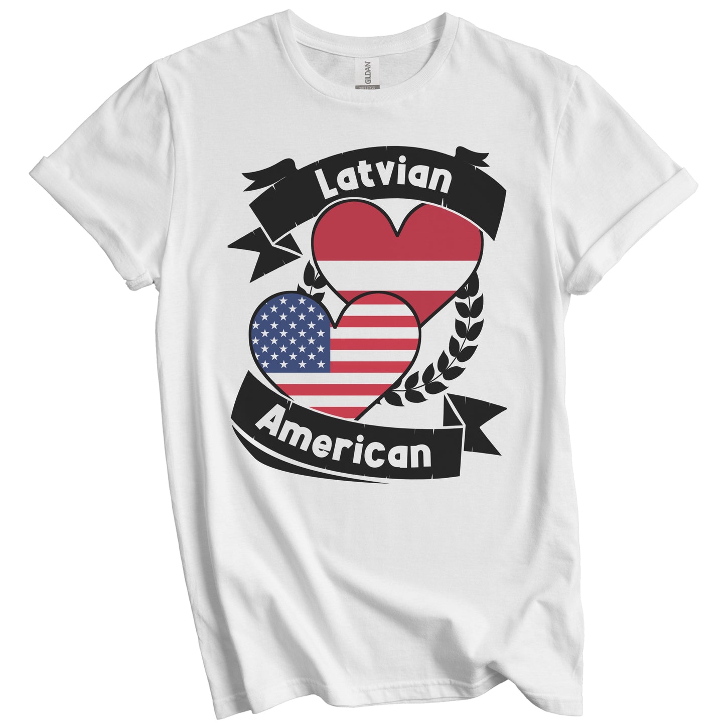 Latvian American Hearts USA Flag Latvia Flag T-Shirt