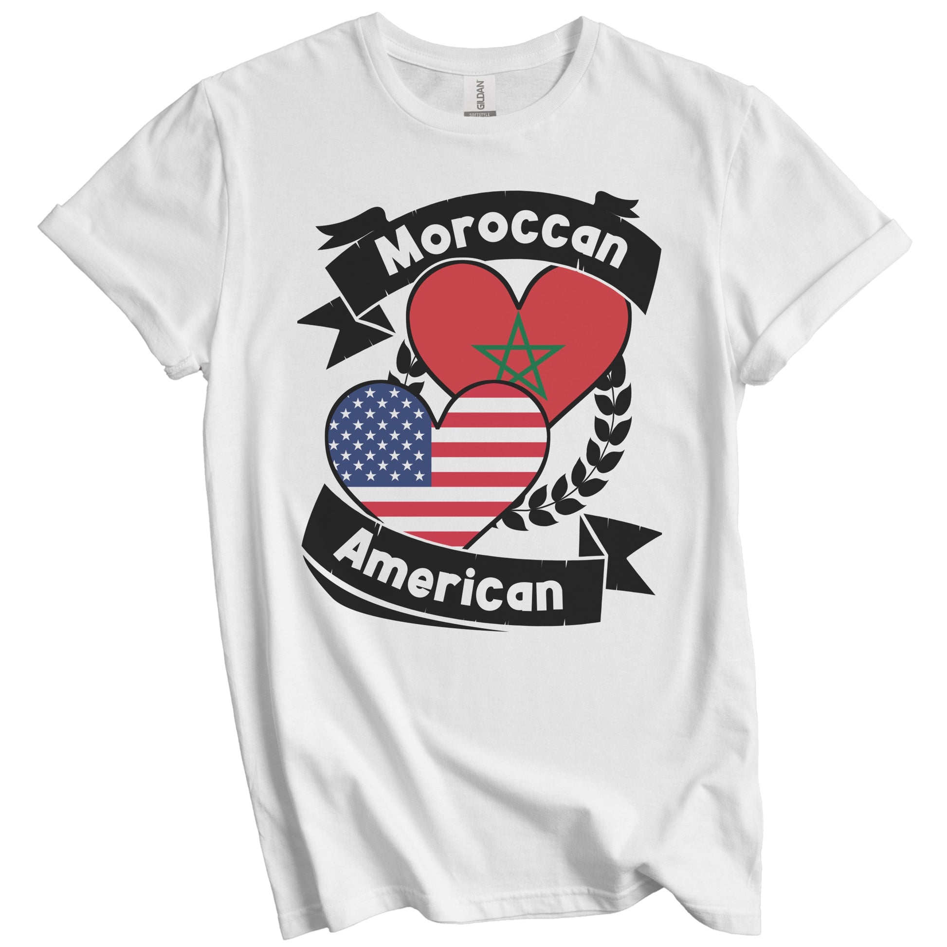 Moroccan American Hearts USA Flag Morocco Flag T-Shirt