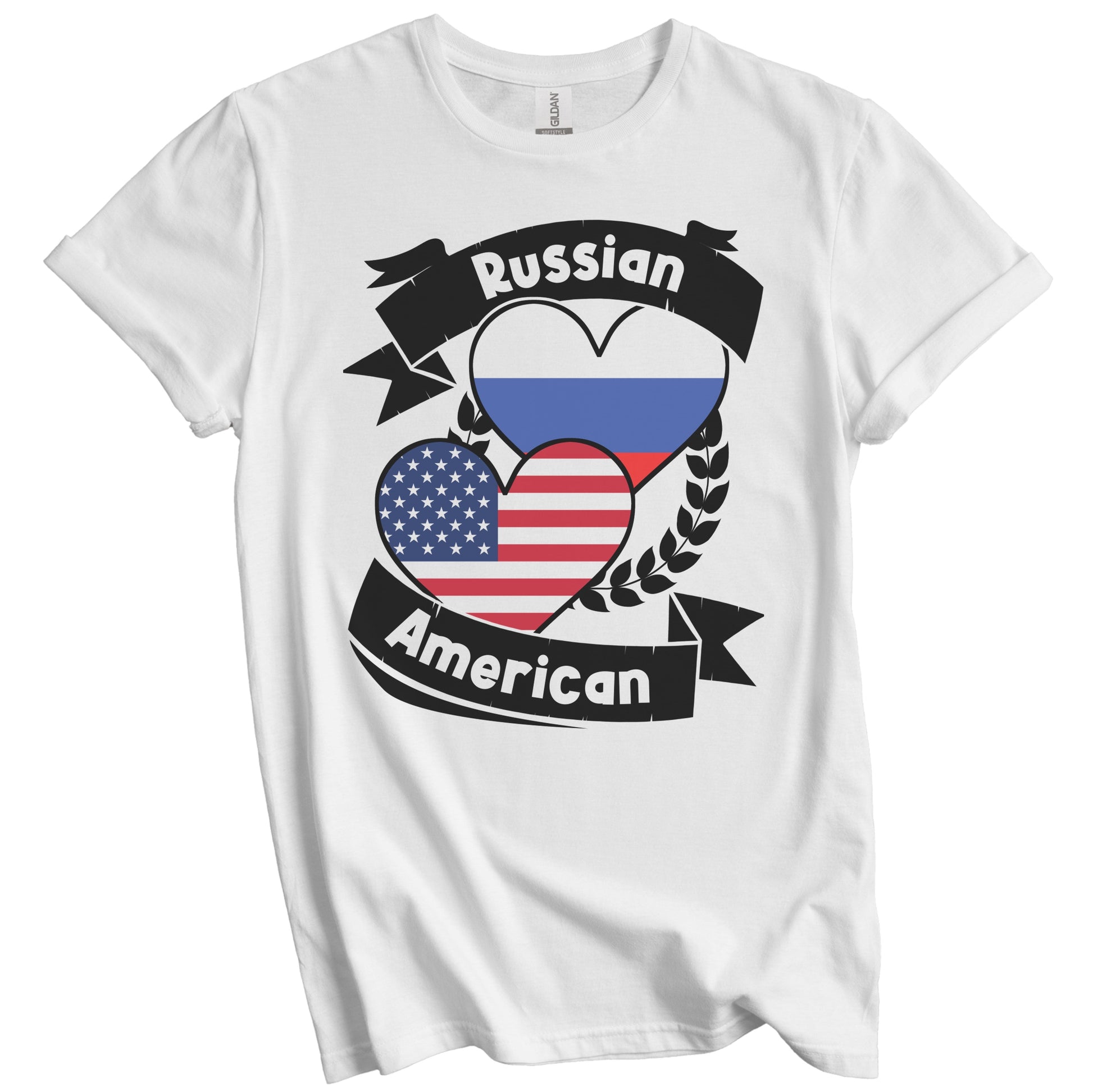 Russian American Hearts USA Flag Russia Flag T-Shirt