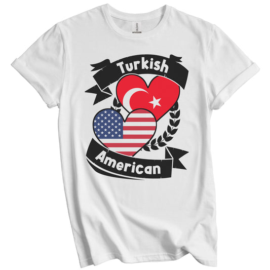 Turkish American Hearts USA Flag Turkey Flag T-Shirt