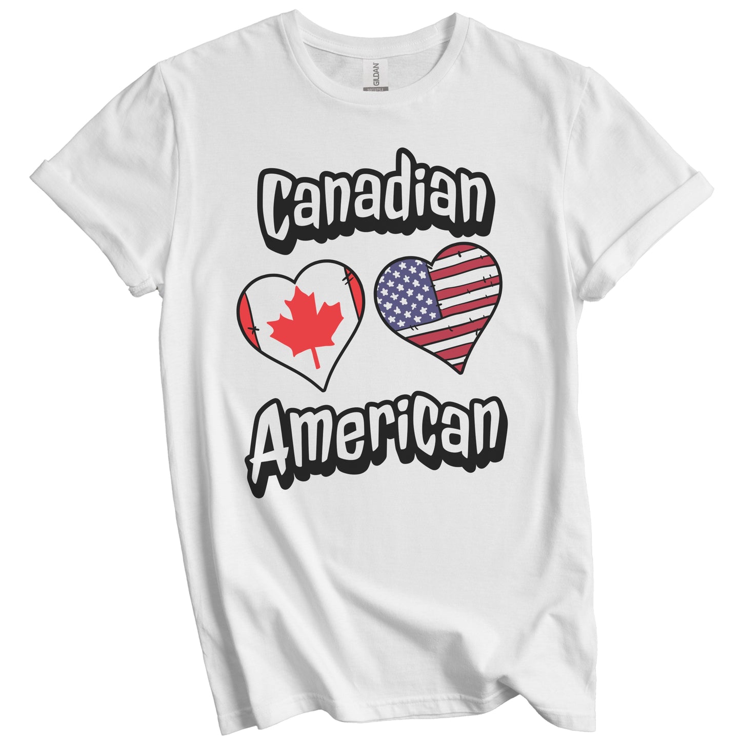 Canadian American Flag Hearts Combo Canada T-Shirt