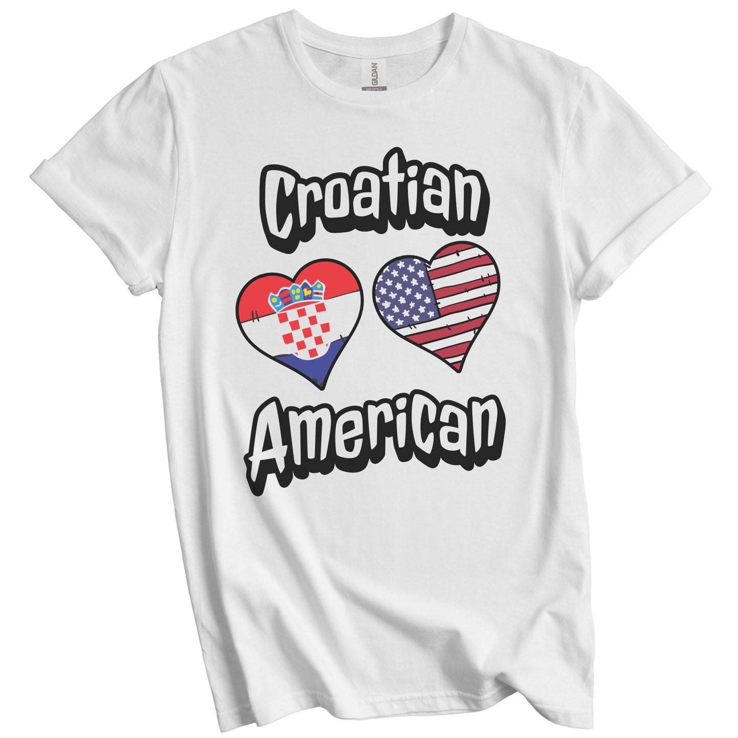 Croatian American Flag Hearts Combo Croatia T-Shirt