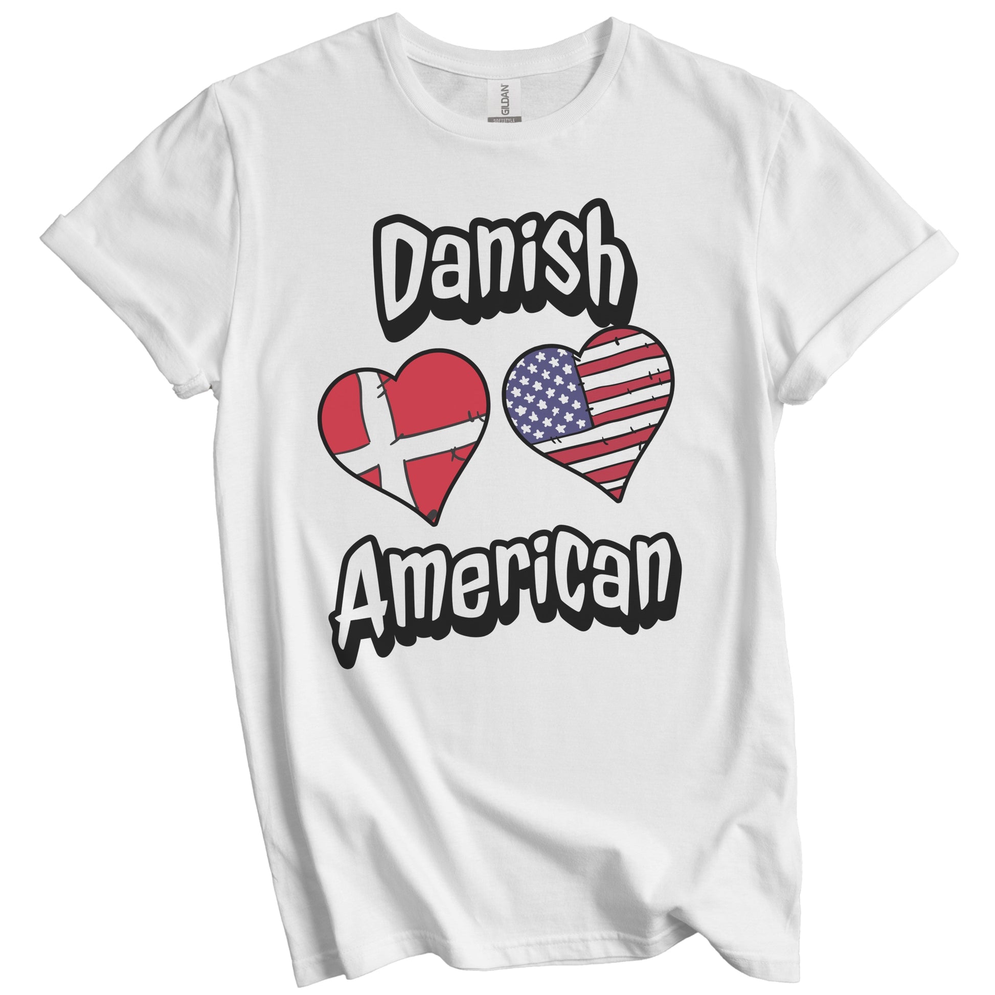 Danish American Flag Hearts Combo Denmark T-Shirt