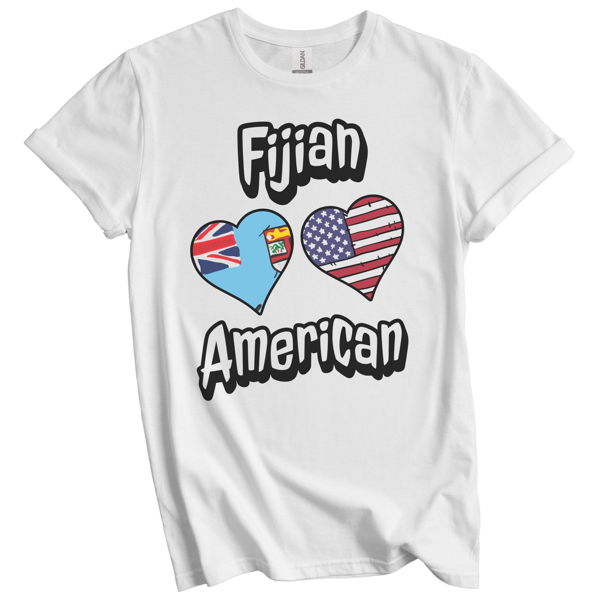 Fijian American Flag Hearts Combo Fiji T-Shirt