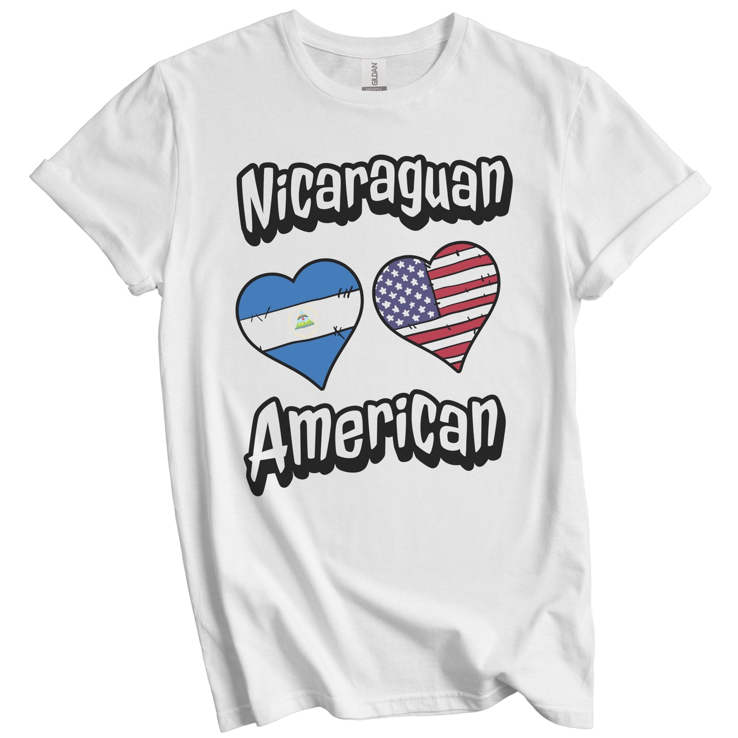 Nicaraguan American Flag Hearts Combo Nicaragua T-Shirt