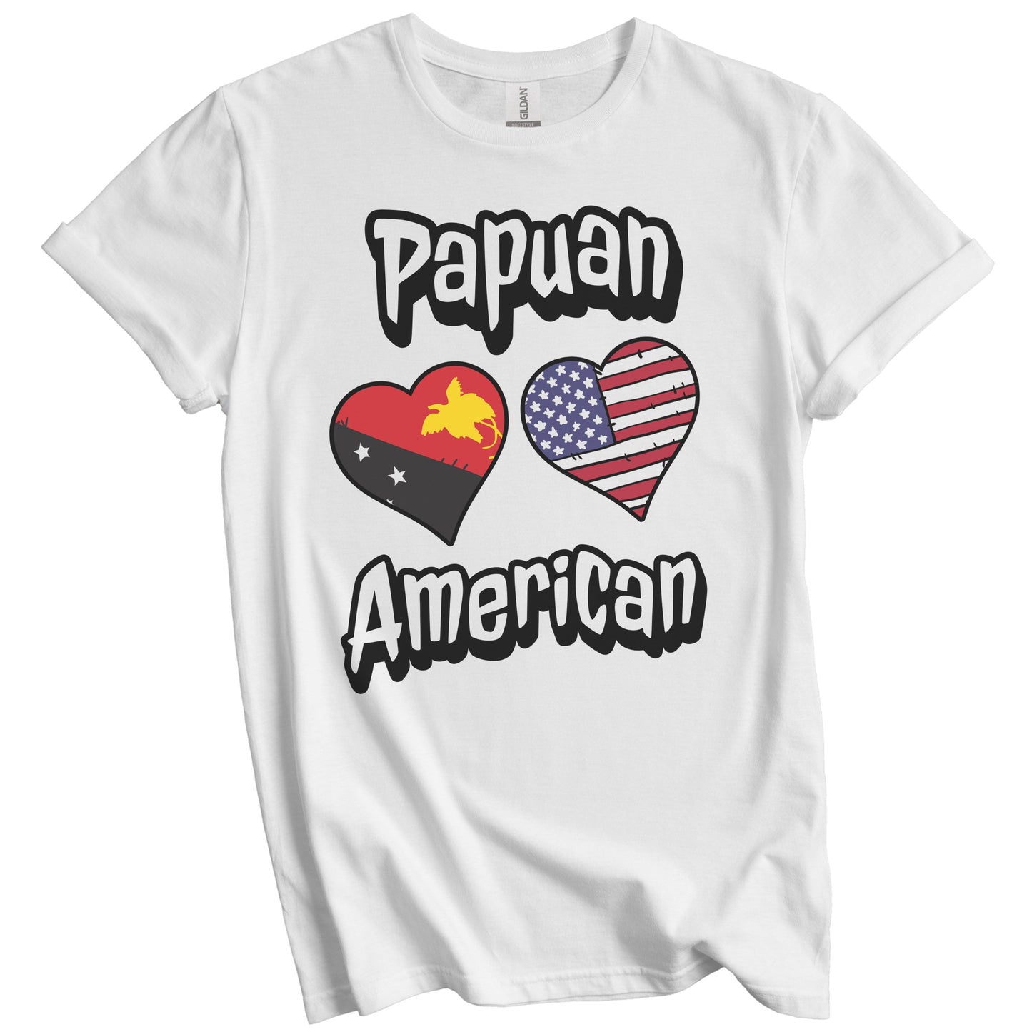 Papuan American Flag Hearts Combo Papua New Guinea T-Shirt