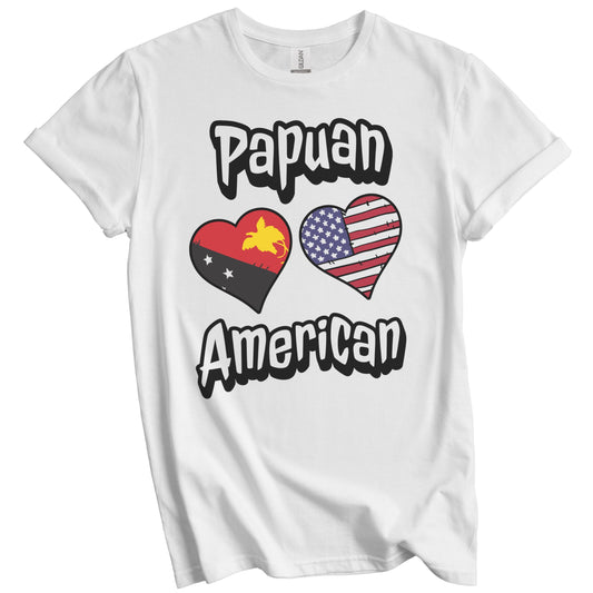 Papuan American Flag Hearts Combo Papua New Guinea T-Shirt