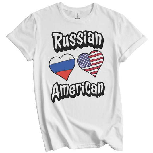 Russian American Flag Hearts Combo Russia T-Shirt