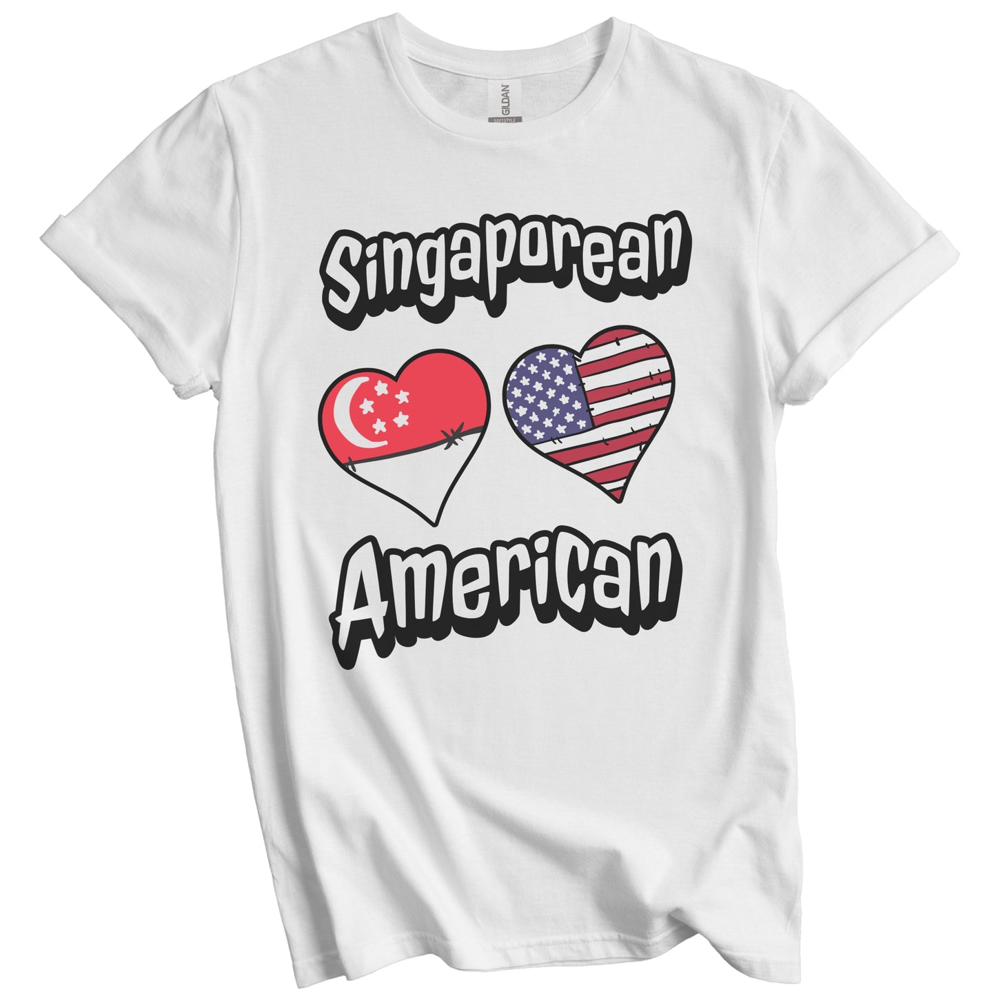 Singaporean American Flag Hearts Combo Singapore T-Shirt