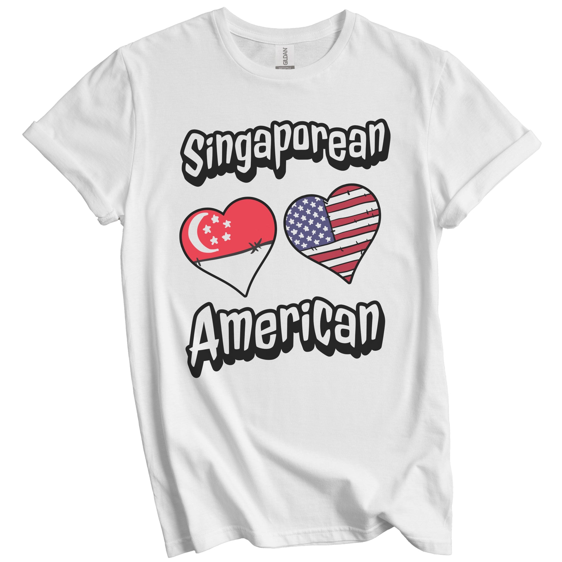 Singaporean American Flag Hearts Combo Singapore T-Shirt
