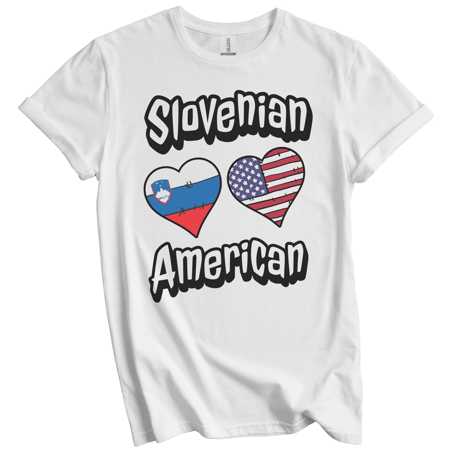 Slovenian American Flag Hearts Combo Slovenia T-Shirt