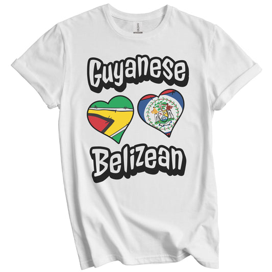 Guyanese Belizean Flag Heart Combo Guyana Belize T-Shirt