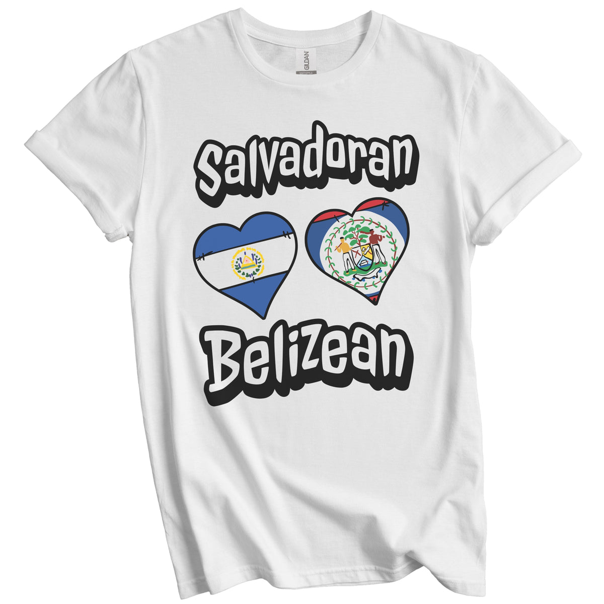 Salvadoran Belizean Flag Heart Combo El Salvador Belize T-Shirt
