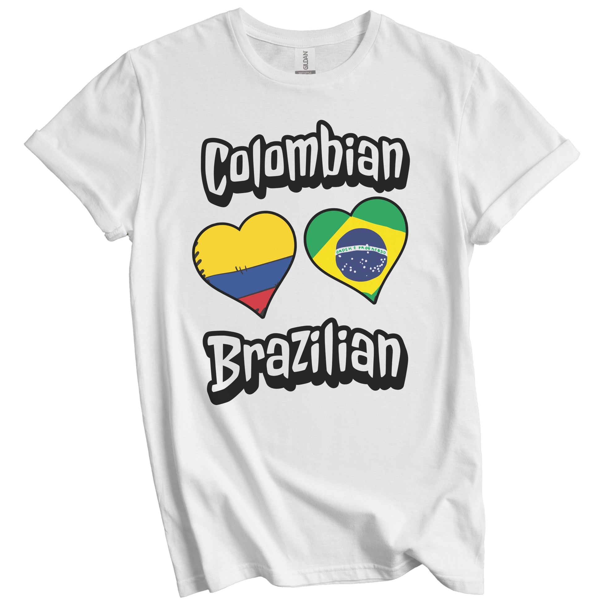 Colombian Brazilian Flag Heart Combo Colombia Brazil T-Shirt