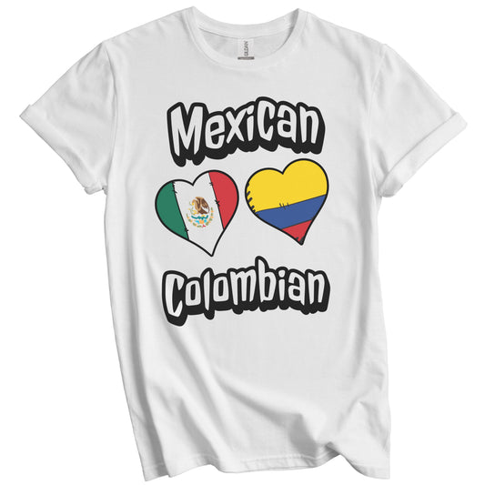 Mexican Colombian Flag Heart Combo Mexico Colombia T-Shirt