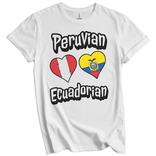 Peruvian Ecuadorian Flag Heart Combo Peru Ecuador T-Shirt