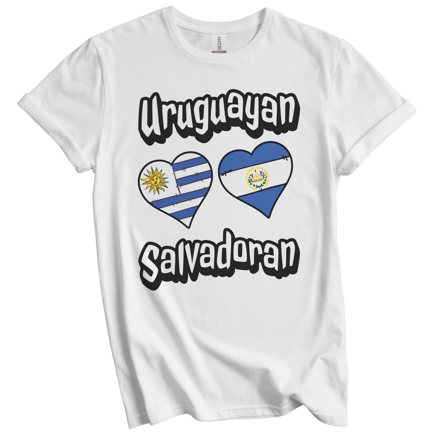 Uruguayan Salvadoran Flag Heart Combo Uruguay El Salvador T-Shirt