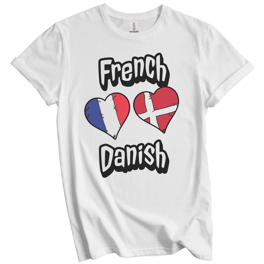 French Danish Flag Heart Combo France Denmark T-Shirt