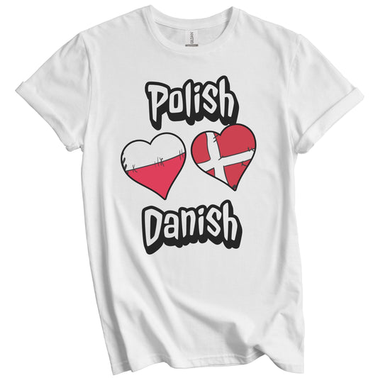Polish Danish Flag Heart Combo Poland Denmark T-Shirt