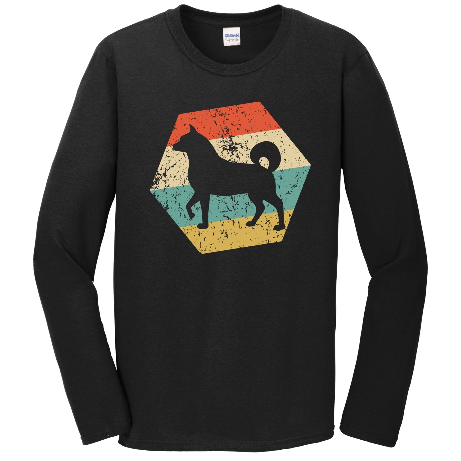 Akita Inu Dog Breed Retro Distressed Hexagon Long Sleeve T-Shirt