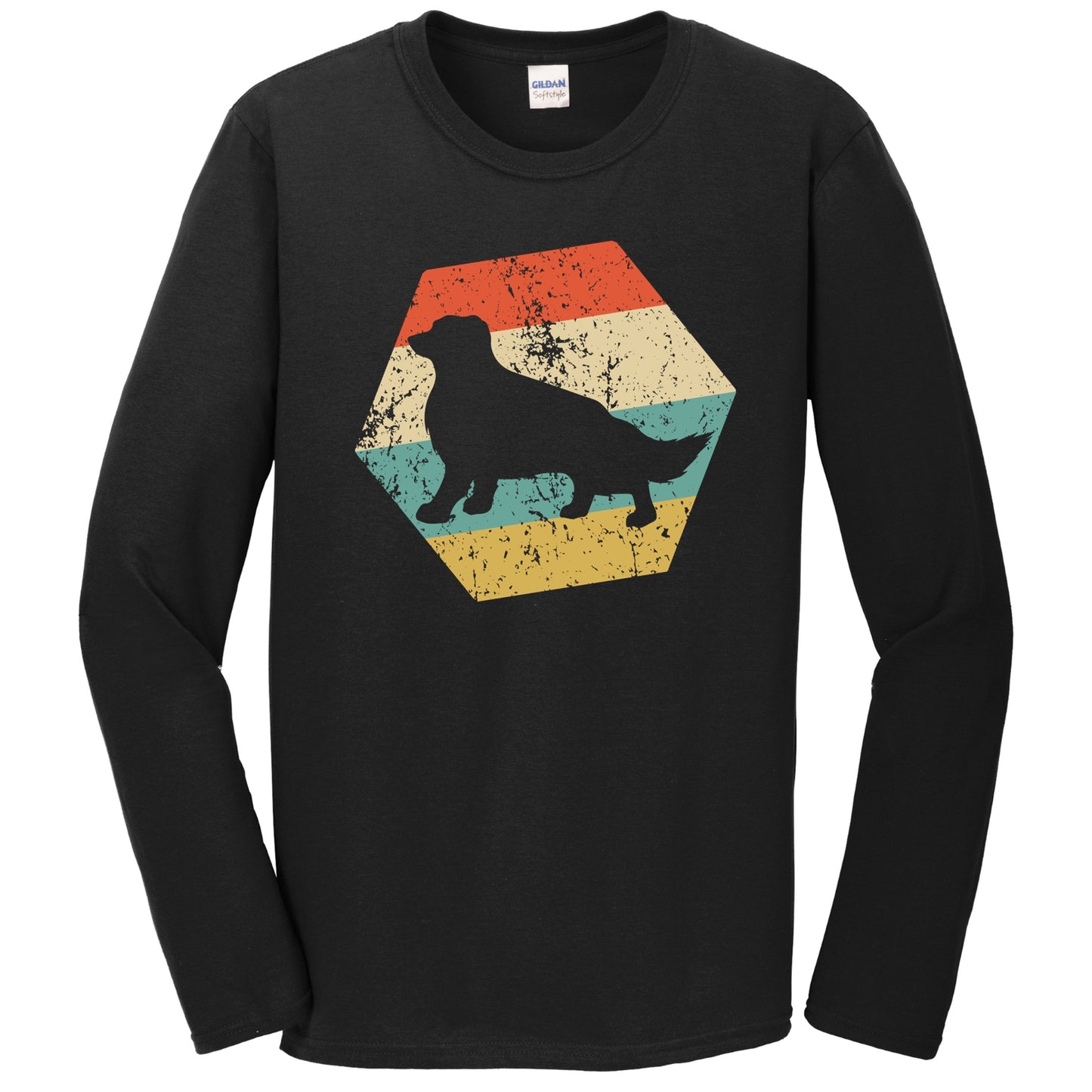 Border Collie Dog Breed Retro Distressed Hexagon Long Sleeve T-Shirt