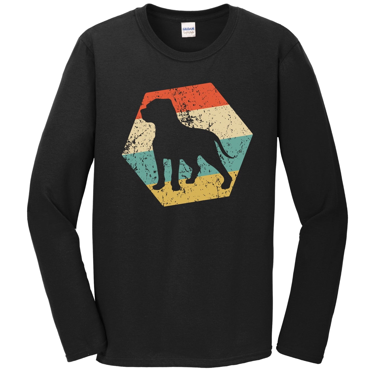 English Mastiff Dog Breed Retro Distressed Hexagon Long Sleeve T-Shirt