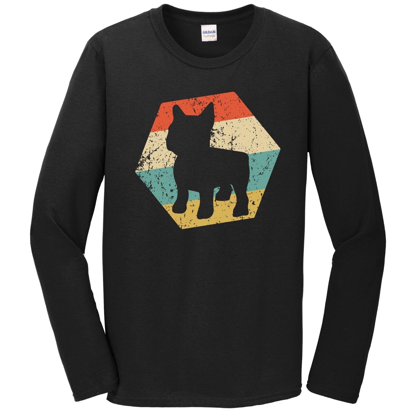 French Bulldog Dog Breed Retro Distressed Hexagon Long Sleeve T-Shirt