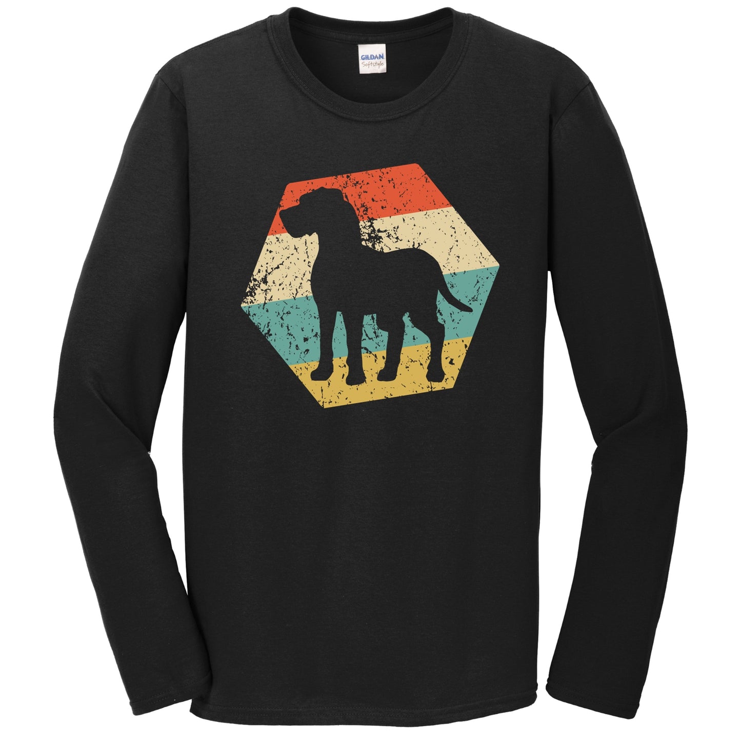 Great Dane Dog Breed Retro Distressed Hexagon Long Sleeve T-Shirt