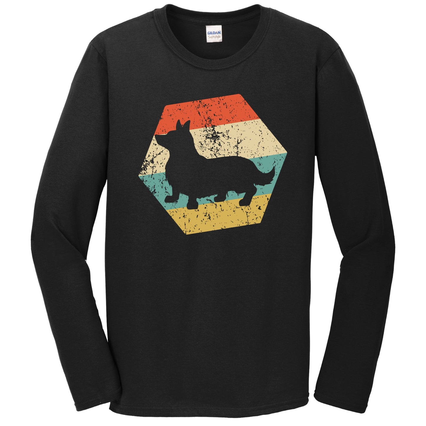 Pembroke Welsh Corgi Dog Breed Retro Distressed Hexagon Long Sleeve T-Shirt